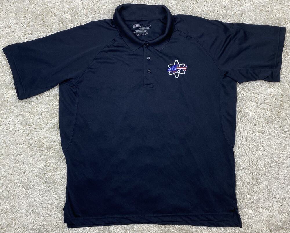 5.11 Tactical Polo Shirt Men’s XL Black Short Sleeve Patriotic Fish Nuclear Atom